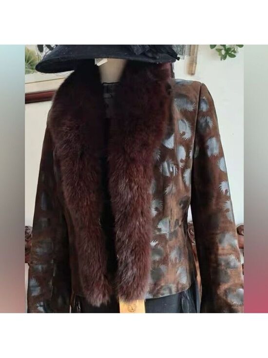 Saga Furs Jackets & Blazers - Elegant Vintage Brown Real Fur Leather Jacket/Blazer S